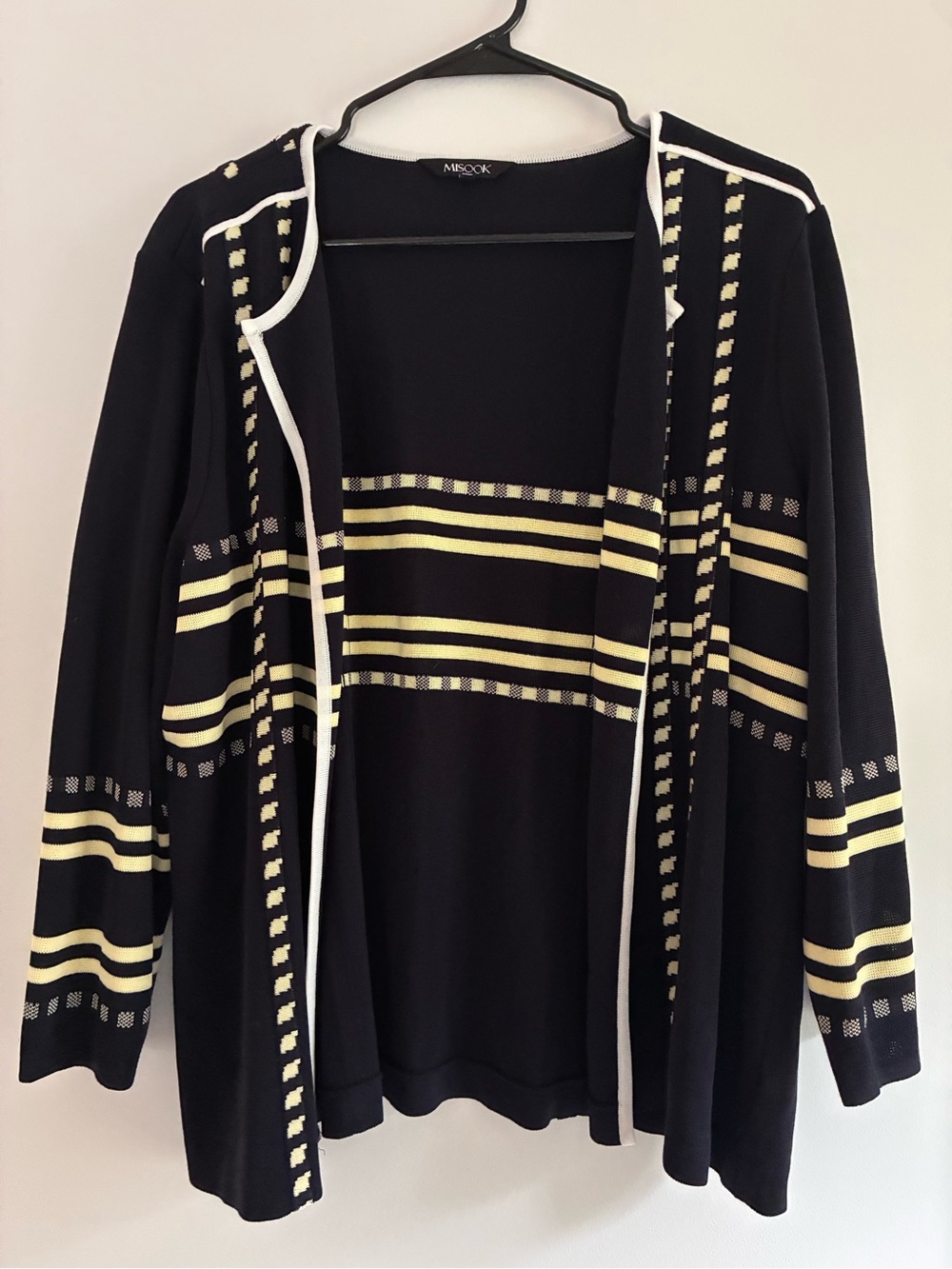 Misook Black Knit cardigan with White Trim